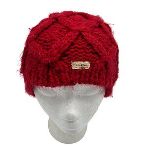 Eddie Bauer Womens Knitted Beanie Hat One Size Red Cable Knit Beanie Acrylic